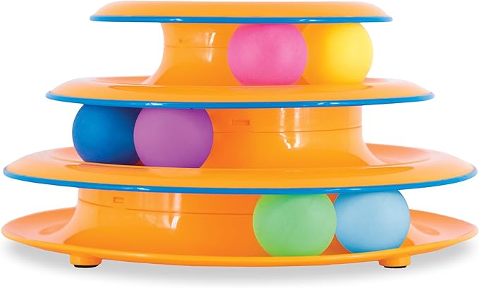 Tower of Tracks Cat Toy – 3-Level Track Tower with 6 Balls, Interactive Cat Toy for Indoor Enrichment